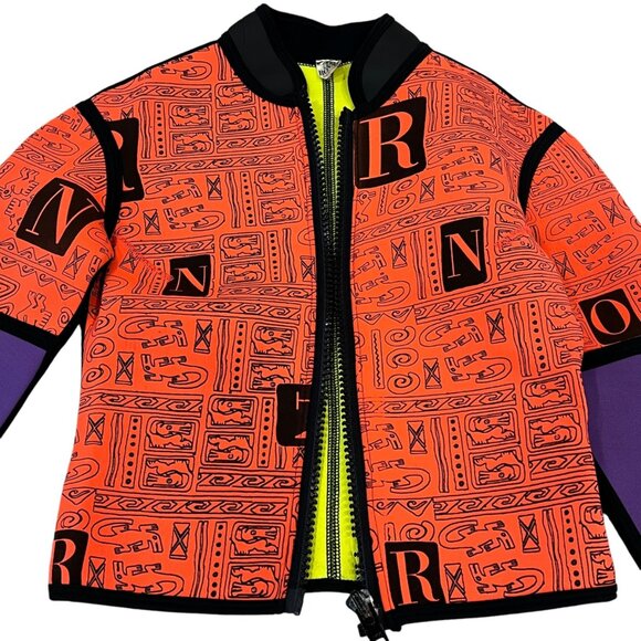 Ronny Vintage Neoprene Jacket Medium Orange/Purple Graphic Design Scuba Zipper C - Picture 6 of 12